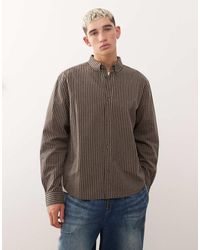 Weekday - Camisa Marrón A Rayas Extragrande De Manga Larga De - Lyst