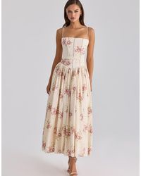 House Of Cb - Ysabella Ivory Vintage Rose Print Cotton Midi Sundress - Lyst