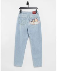 Fiorucci Tara - Jeans Met Rechte Pijpen En Vintage Engelenprint - Blauw