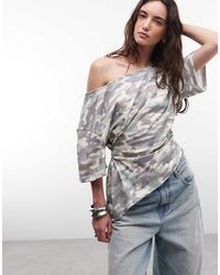 Collusion - Top Monospalla Arricciato Con Stampa Mimetica - Lyst