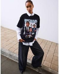 Bershka - T-Shirt A Maniche Corte Nera Con Grafica Di Michael Di The Office - Lyst