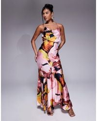 ASOS - Strappy Tie Back Cowl Front Satin Maxi Dress - Lyst