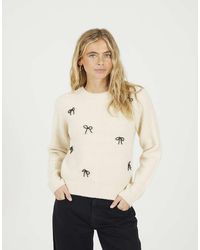 Brave Soul - Crew Neck Jumper With Jewel Bow Detail - Lyst