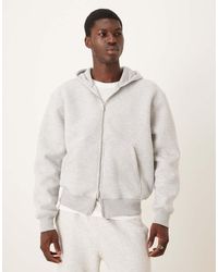 ASOS - Sudadera Gris Jaspeado De Corte Cuadrado Holgado Con Capucha Y Cremallera De Tejido Grueso Efecto Neopreno De - Lyst