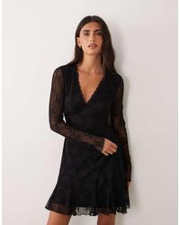 New Look - Lace V Neck Long Sleeve Mini Dress - Lyst