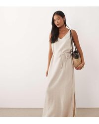 JDY Petite - Tie Waist Linen Blend Maxi Dress - Lyst
