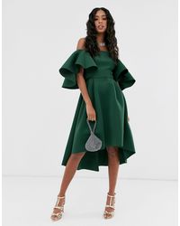 asos salon rose print bandeau midi prom dress