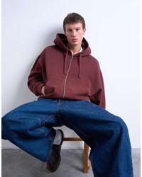 TOPMAN - Hoodie Van Zware Stof Met Oversized Pasvorm En Rits - Lyst