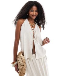 4th & Reckless - Linen Blend Tie Front Cami Beach Top Co-Ord - Lyst