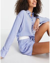 Missguided Pinstripe Pyjama Set - Blue