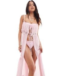 Miss Selfridge - Beach Lace Trim Tie Front Maxi Cover Up - Lyst