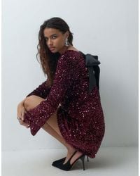 ONLY - Long Sleeve Sequin Mini Dress With Back Bow - Lyst