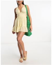 Miss Selfridge - Beach Dress With Lace Insert Waist And Dobby Contrast Frill Hem - Lyst