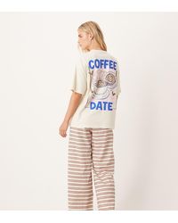 ASOS - Asos Design Petite Oversized Tee & Wide Leg Trouser Pyjama Set With Girly Coffee Print - Lyst