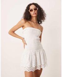 Iisla & Bird - Broderie Ruched Bandeau Mini Beach Dress - Lyst