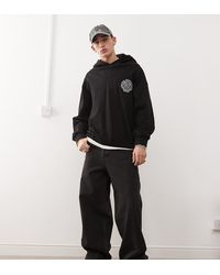 Collusion - Felpa Squadrata Corta Nera Con Cappuccio E Logo - Lyst