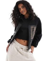 ONLY - Teddy Fleece Jacket With Leopard Print Pocket - Lyst