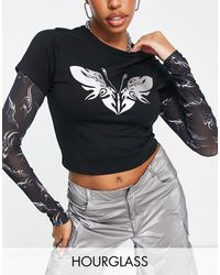 ASOS - Hourglass - t-shirt crop top à imprimé métaverse avec manches en tulle - Lyst