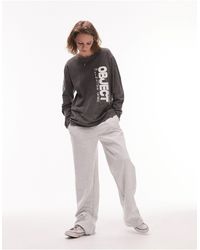 TOPSHOP - Objective - t-shirt a maniche lunghe stile skater antracite con grafica e cuciture a vista - Lyst