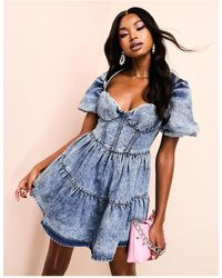 ASOS - Puff Sleeve Corsetted Mini Skater Dress - Lyst