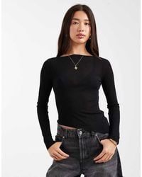 ASOS - Sheer Mesh Long Sleeve Top With Asymmetric Hem - Lyst