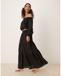 ASOS - Falda Larga Negra Escalonada De Estilo Boho Con Lazada En El Lateral De - Lyst