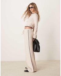 ASOS - Pantalones De Pernera Ancha Con Detalle De Ribetes Y Acabado Cepillado De (Parte De Un Conjunto)-Blanco - Lyst
