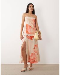 ASOS - Satin Cami Bias Double Layer Lace Applique Maxi Dress - Lyst