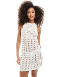 Miss Selfridge - Crochet High Neck Mini Dress - Lyst
