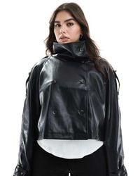 ASOS - Asos Design Curve Funnel Neck Leather Look Short Trench Coat - Lyst