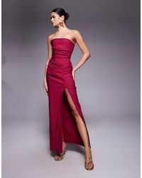Vesper - Bengaline Bandeau Ruched Slit Front Maxi Dress - Lyst