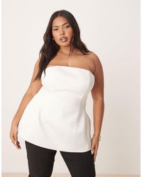 ASOS - Asos Design Curve Premium Structured Satin Peplum Hem Bandeau Top - Lyst