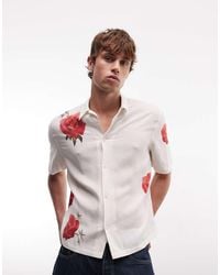 AllSaints - Fleur Fazed Short Sleeve Linen Blend Strawberry Printed Shirt - Lyst