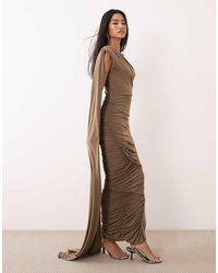 TFNC London - Slinky Sleeveless Shoulder Pad Ruched Cape Detail Maxi Dress - Lyst