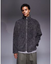 ASOS - Sweat oversize en fausse fourrure à col cheminée - anthracite - Lyst