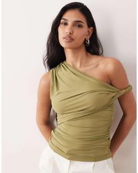 ASOS - Polyamide Ruched Twist Side Cut Away Draped Top - Lyst