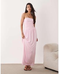 Aria Cove - Double Layered Slinky Bandeau Asymmetric Hem Ruched Side Detail Maxi Dress - Lyst