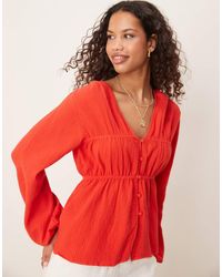 ASOS - Top Punto Smock A Maniche Lunghe Con Bottoni Sul Davanti - Lyst