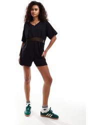 Collusion - Boxy V Neck Romper With Sports Mesh Detail - Lyst