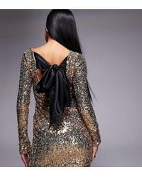 Kaiia - Exclusive Slash Neck Satin Bow Tie Back Sequin Mini Dress - Lyst