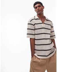 TOPMAN - Polo A Rayas Negras Extragrande Con Cuello De Solapas De Croché De - Lyst