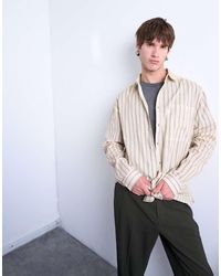 TOPMAN - Camicia Vestibilità Comoda A Maniche Lunghe Color Pietra A Righe - Lyst