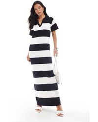 4th & Reckless - Vestido Largo Negro Y Blanco A Rayas Con Cuello De Solapas Estilo Rugby De Punto De - Lyst