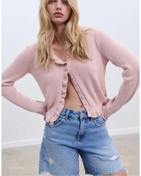 Stradivarius - Gebreid Vest Met Knopen En Ruches - Lyst