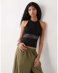 Collusion - Cowl Halter Neck Top With Sequined Waist - Lyst