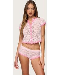 Edikted - Elisa Open Knit Button Up Top - Lyst