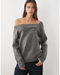 Threadbare - Slash Neck Knit Off Shoulder Sweater - Lyst