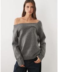 Threadbare - Slash Neck Knit Off Shoulder Sweater - Lyst