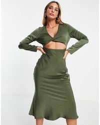 ASOS - – schräg geschnittenes midikleid aus satin mit verdrehter vorderseite - Lyst