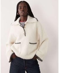 Pieces - Blanket Stitch Oversized Knitted Jumper With Oversized Collar - Lyst